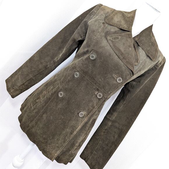 URBAN VIBE! STUNNING COOL KHAKI GREEN GENUINE SUEDE LEATHER JACKET, COAT! SZ S - Picture 1 of 12